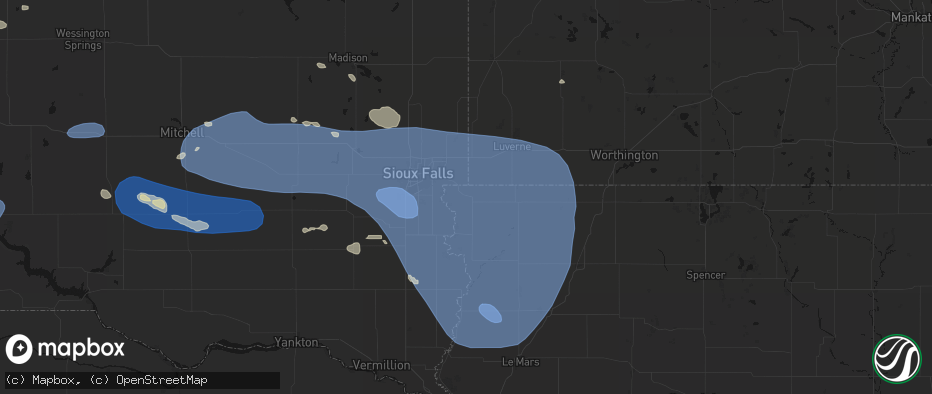 Hail map in Larchwood, IA on July 25, 2026