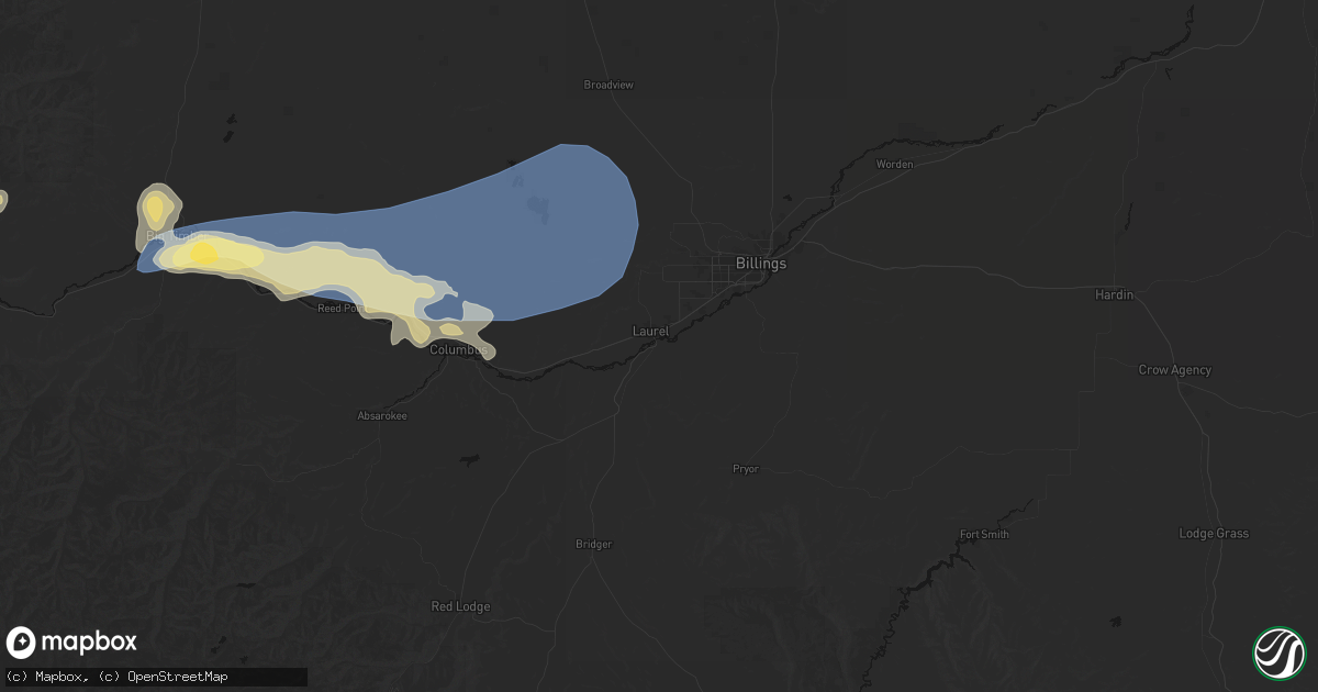 Hail map in Laurel, MT on July 25, 2026