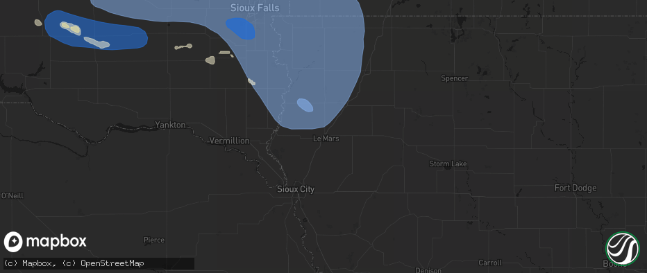Hail map in Le Mars, IA on July 25, 2026