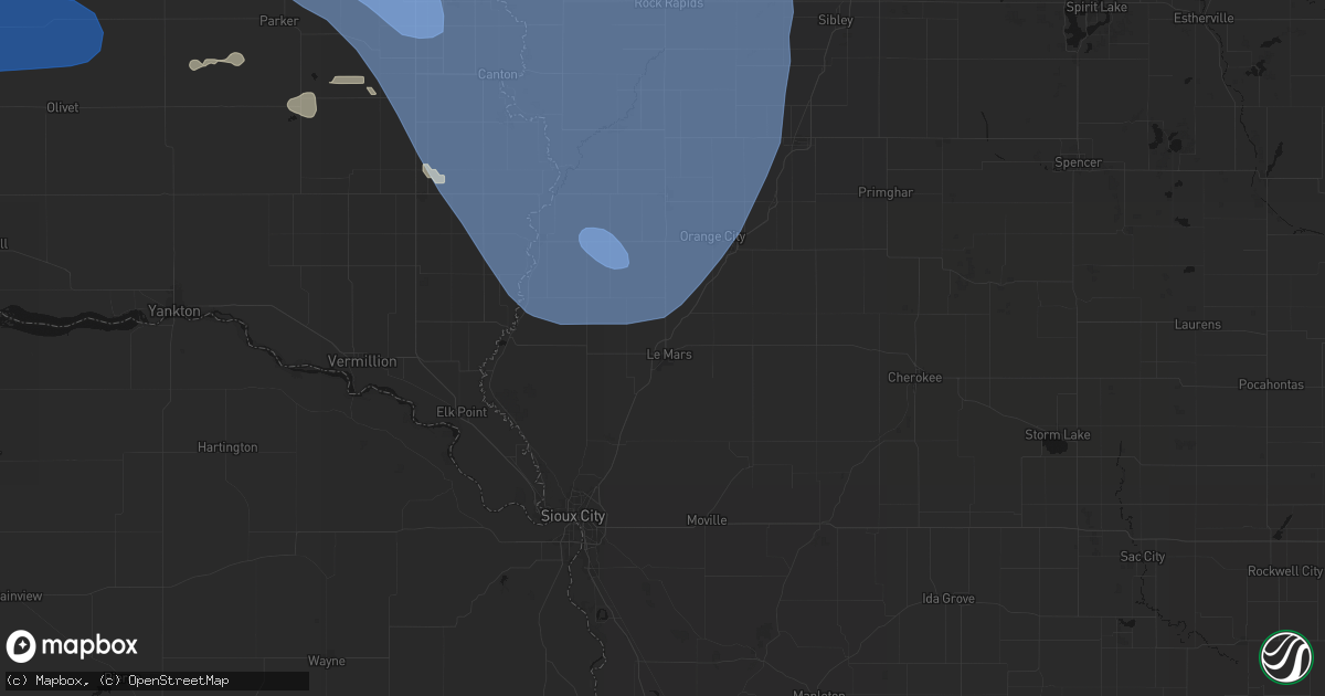 Hail map in Le Mars, IA on July 25, 2026