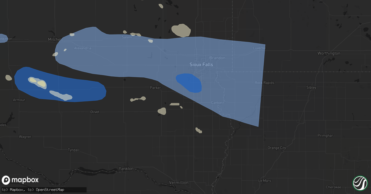 Hail map in Lennox, SD on July 25, 2026