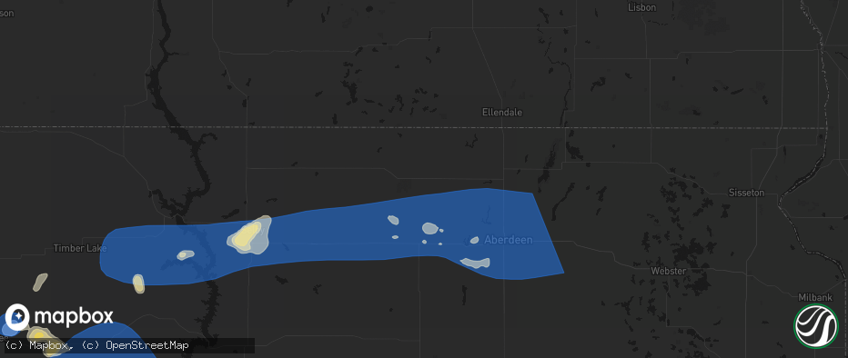 Hail map in Leola, SD on July 25, 2026