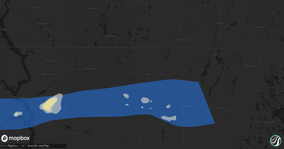 Hail map in Leola, SD on July 25, 2026