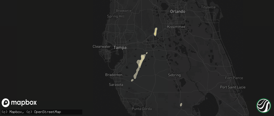 Hail map in Lithia, FL on July 25, 2026