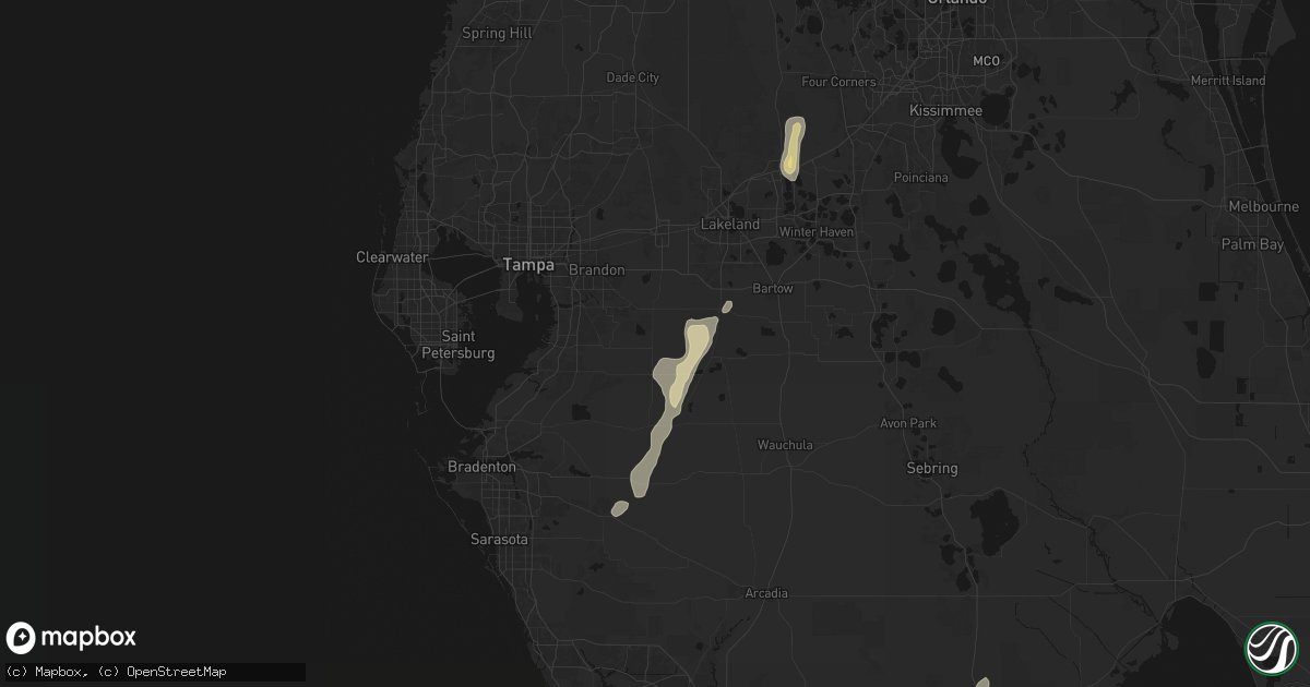 Hail map in Lithia, FL on July 25, 2026