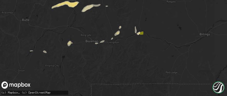 Hail map in Livingston, MT on July 25, 2026