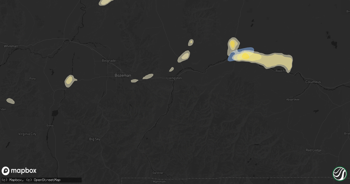 Hail map in Livingston, MT on July 25, 2026