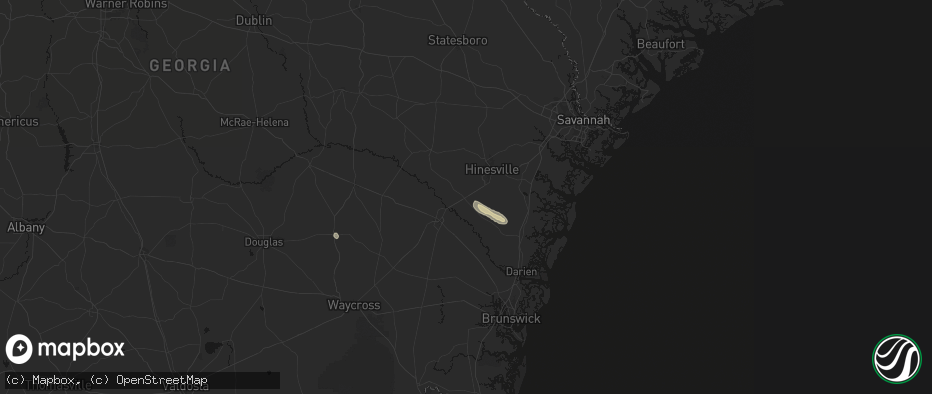 Hail map in Ludowici, GA on July 25, 2026