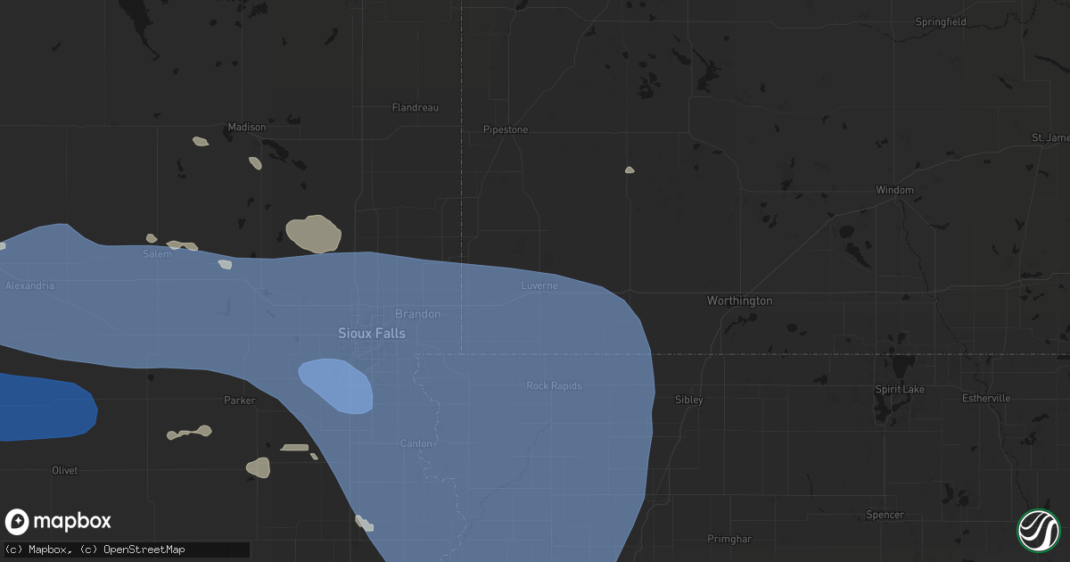 Hail map in Luverne, MN on July 25, 2026