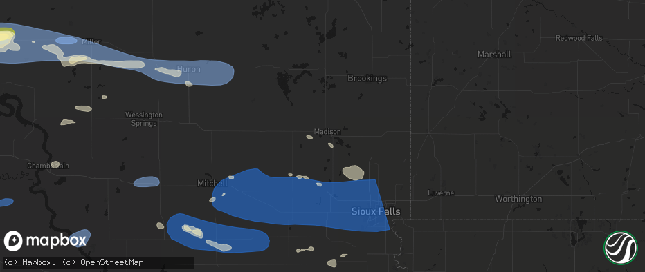 Hail map in Madison, SD on July 25, 2026