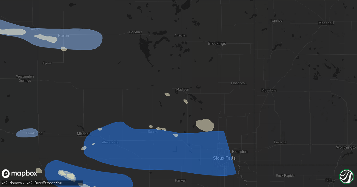 Hail map in Madison, SD on July 25, 2026