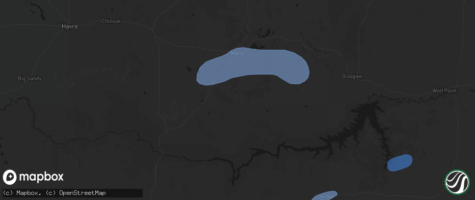 Hail map in Malta, MT on July 25, 2026