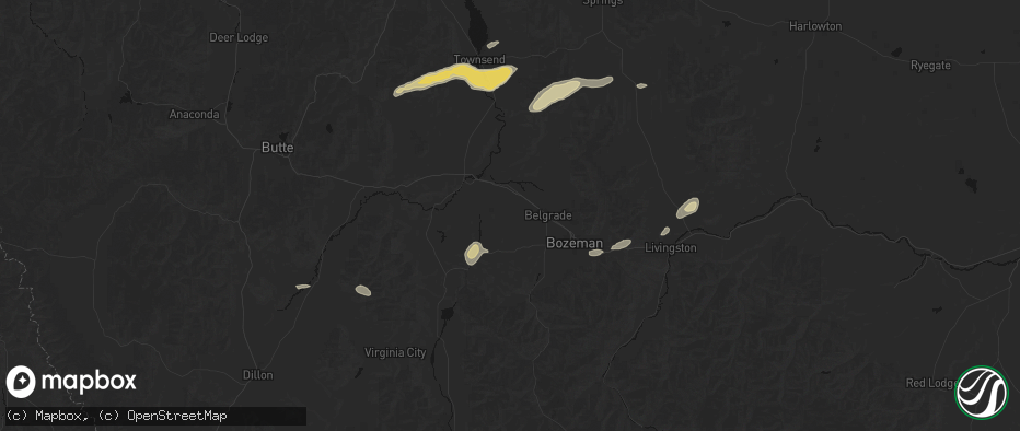 Hail map in Manhattan, MT on July 25, 2026