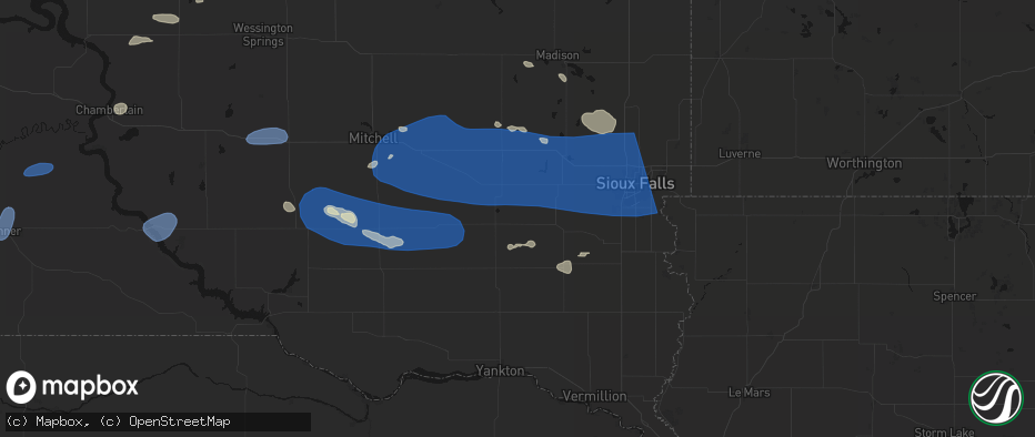 Hail map in Marion, SD on July 25, 2026