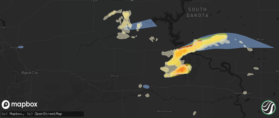 Hail map in Midland, SD on July 25, 2026