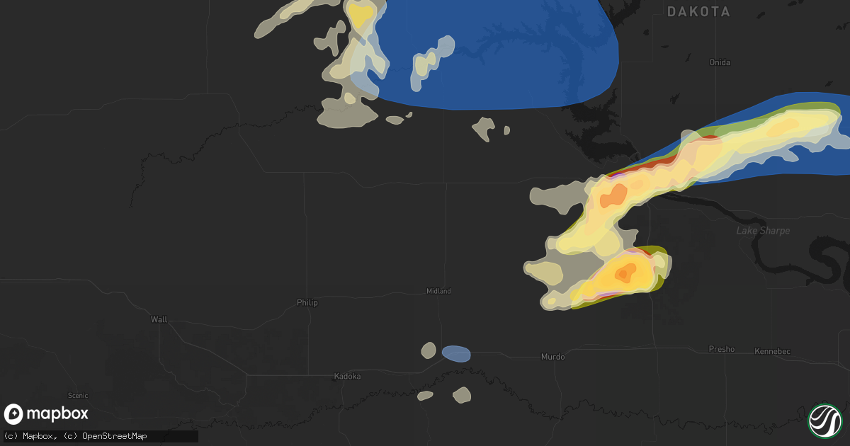 Hail map in Midland, SD on July 25, 2026