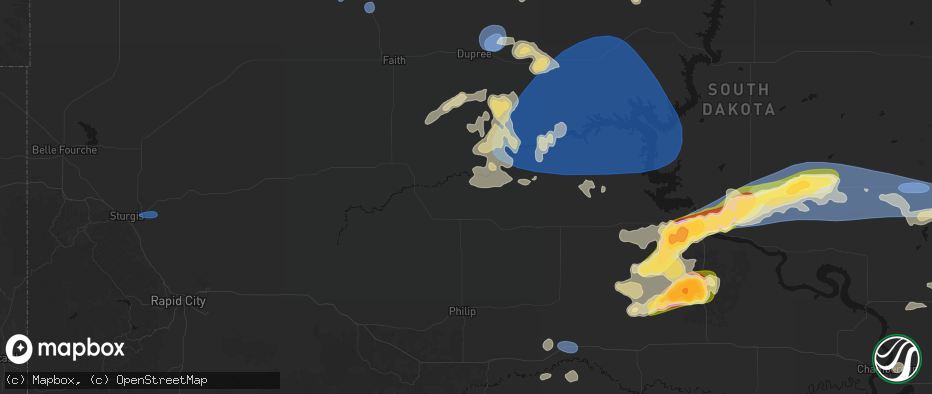 Hail map in Milesville, SD on July 25, 2026
