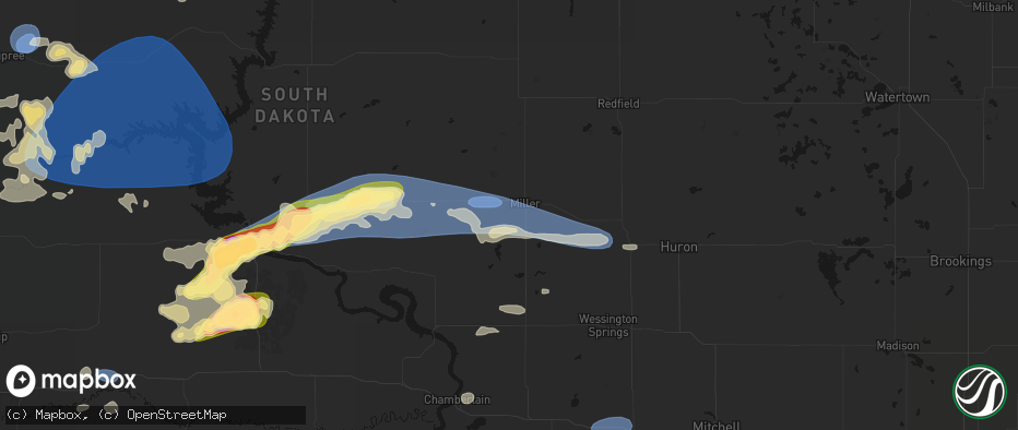 Hail map in Miller, SD on July 25, 2026