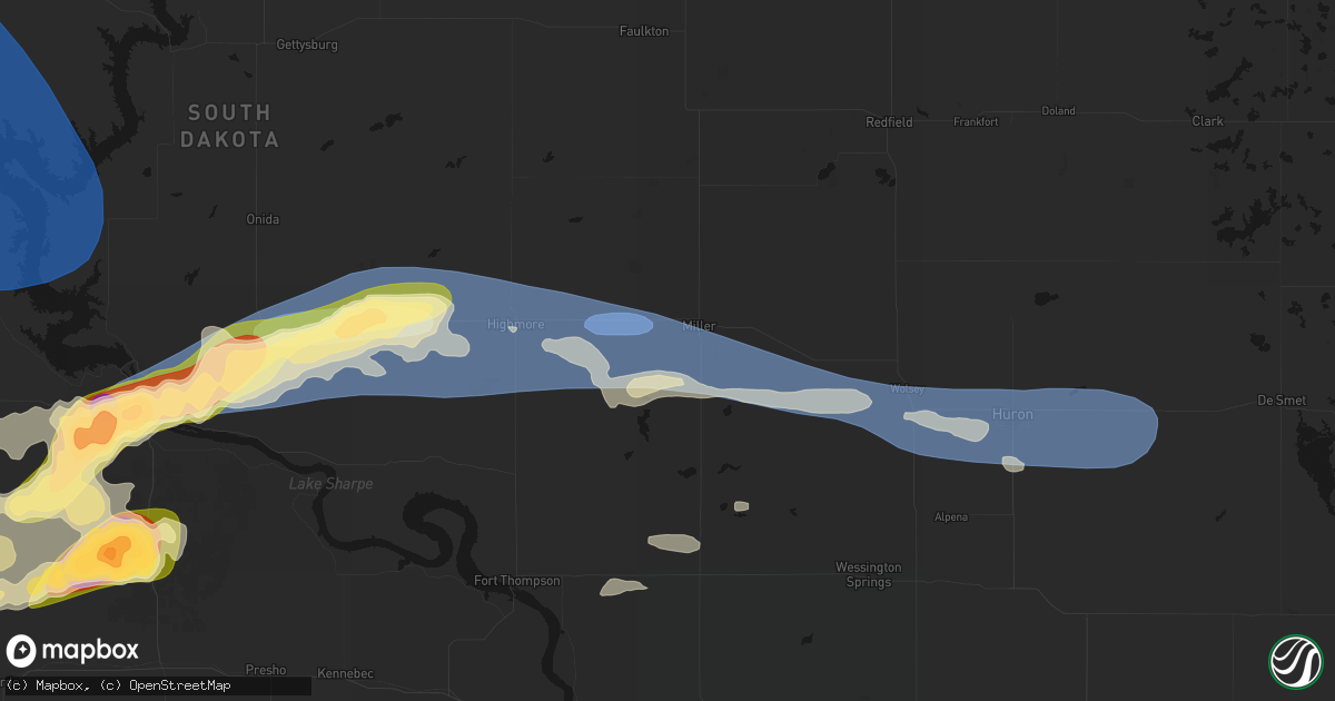Hail map in Miller, SD on July 25, 2026