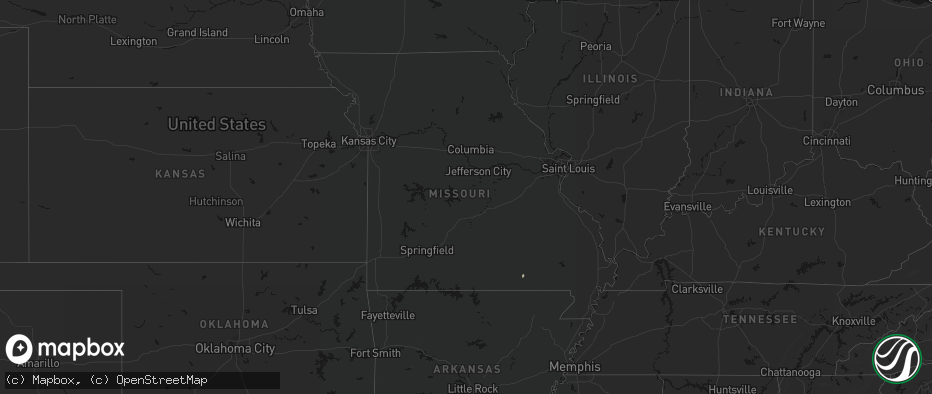 Hail map in Missouri on July 25, 2026
