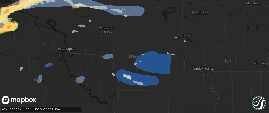 Hail map in Mitchell, SD on July 25, 2026