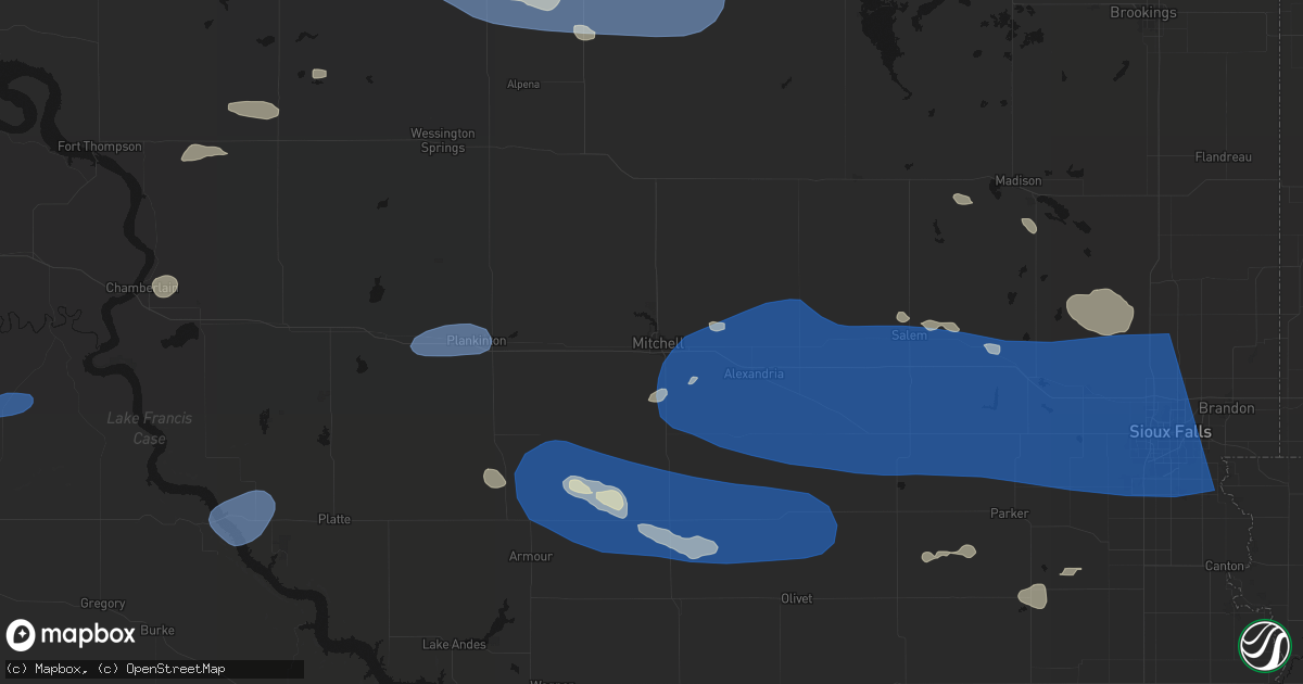 Hail map in Mitchell, SD on July 25, 2026