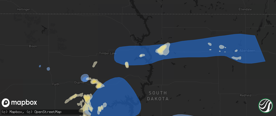 Hail map in Mobridge, SD on July 25, 2026