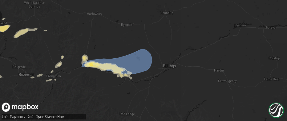 Hail map in Molt, MT on July 25, 2026