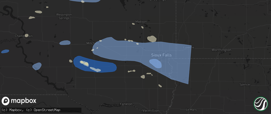 Hail map in Monroe, SD on July 25, 2026