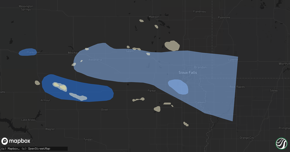Hail map in Monroe, SD on July 25, 2026