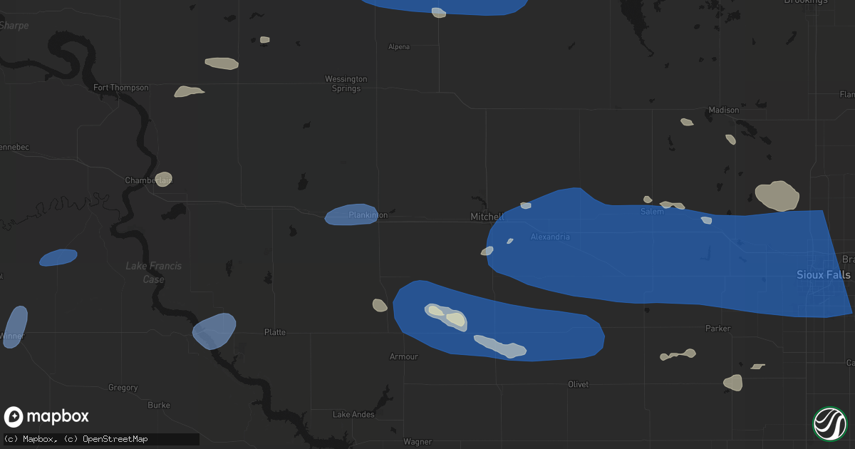 Hail map in Mount Vernon, SD on July 25, 2026