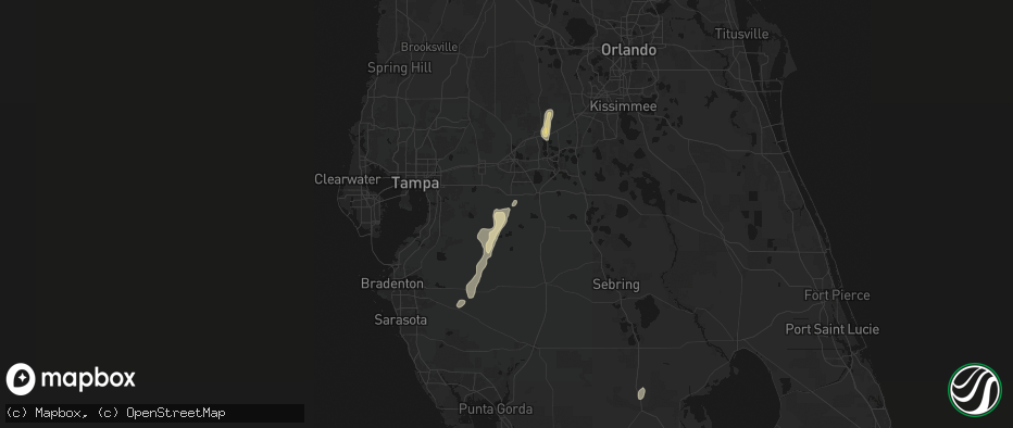 Hail map in Mulberry, FL on July 25, 2026