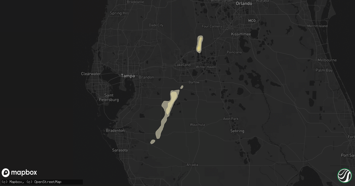 Hail map in Mulberry, FL on July 25, 2026