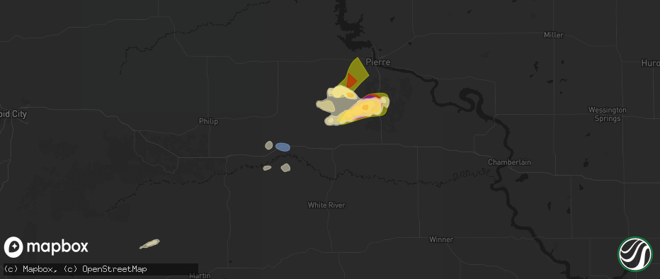 Hail map in Murdo, SD on July 25, 2026