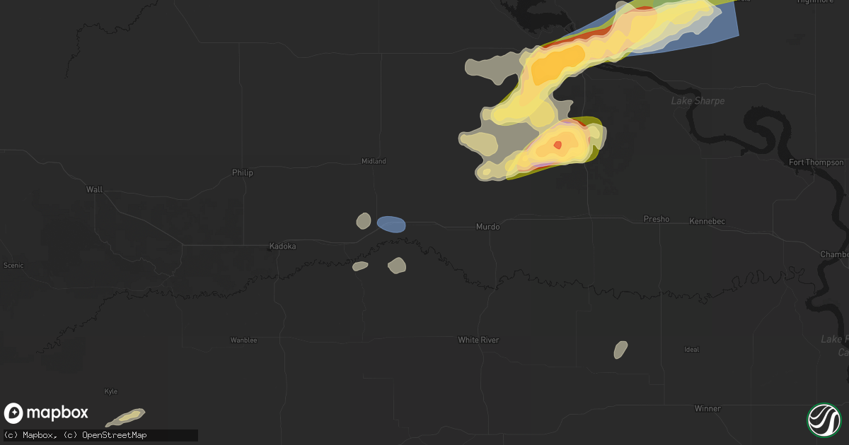 Hail map in Okaton, SD on July 25, 2026
