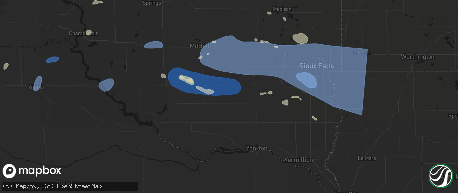 Hail map in Olivet, SD on July 25, 2026