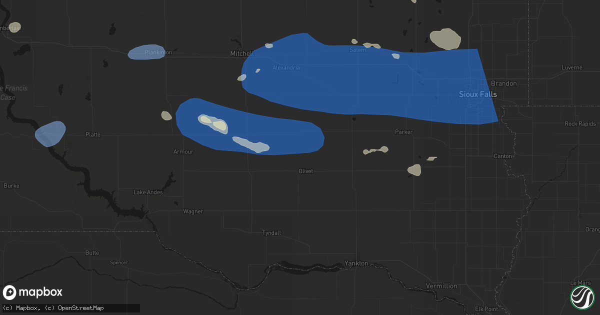Hail map in Olivet, SD on July 25, 2026