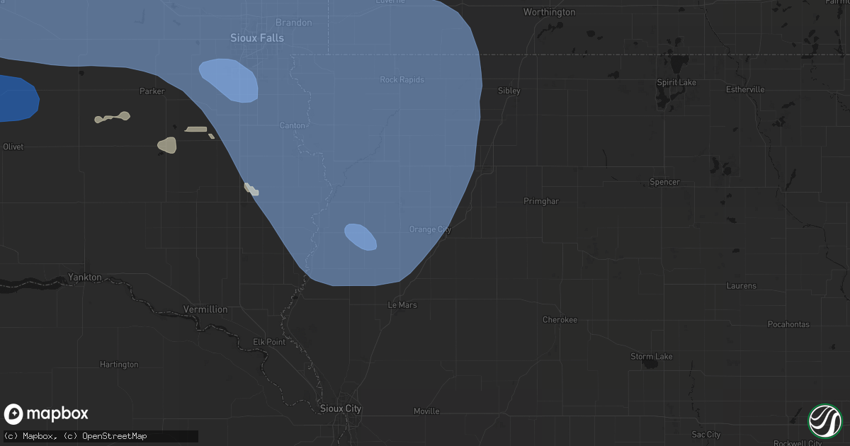 Hail map in Orange City, IA on July 25, 2026