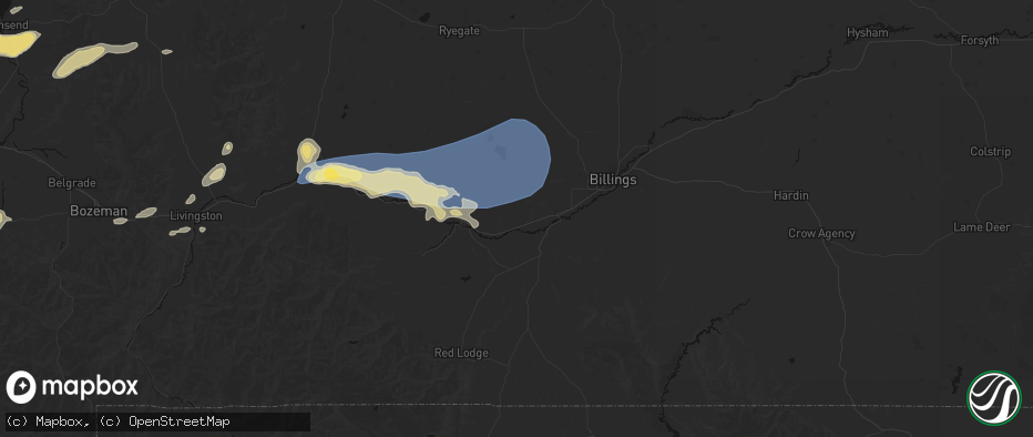 Hail map in Park City, MT on July 25, 2026