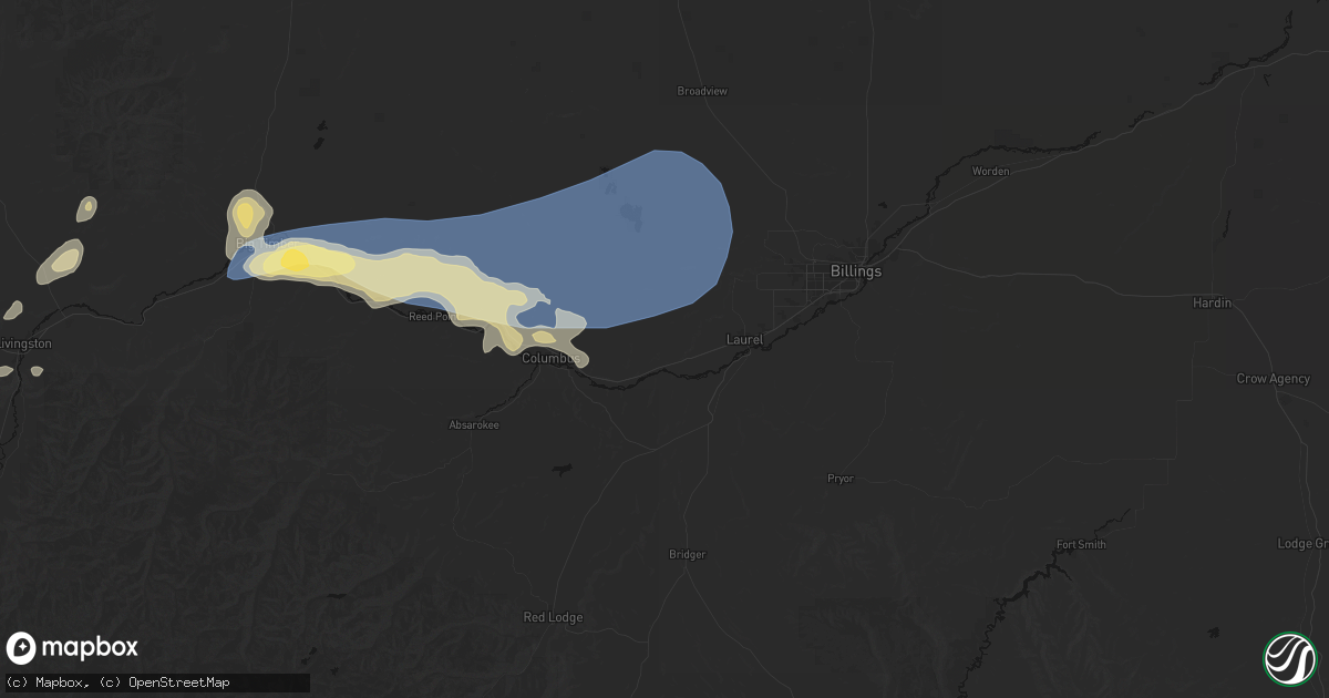 Hail map in Park City, MT on July 25, 2026