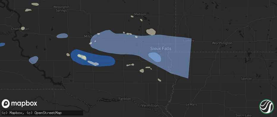 Hail map in Parker, SD on July 25, 2026