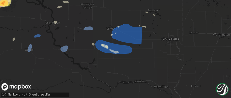 Hail map in Parkston, SD on July 25, 2026