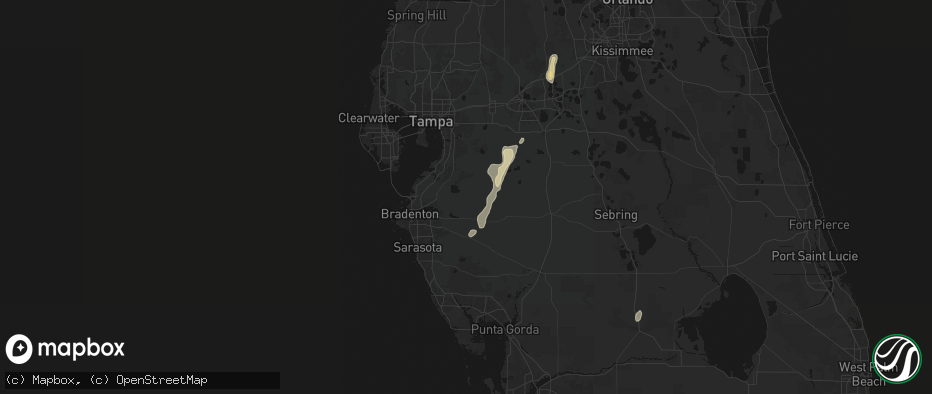Hail map in Parrish, FL on July 25, 2026