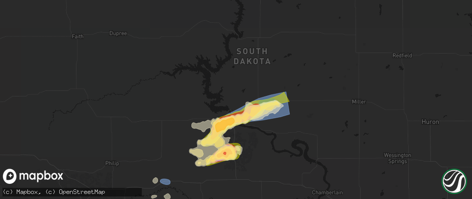 Hail map in Pierre, SD on July 25, 2026