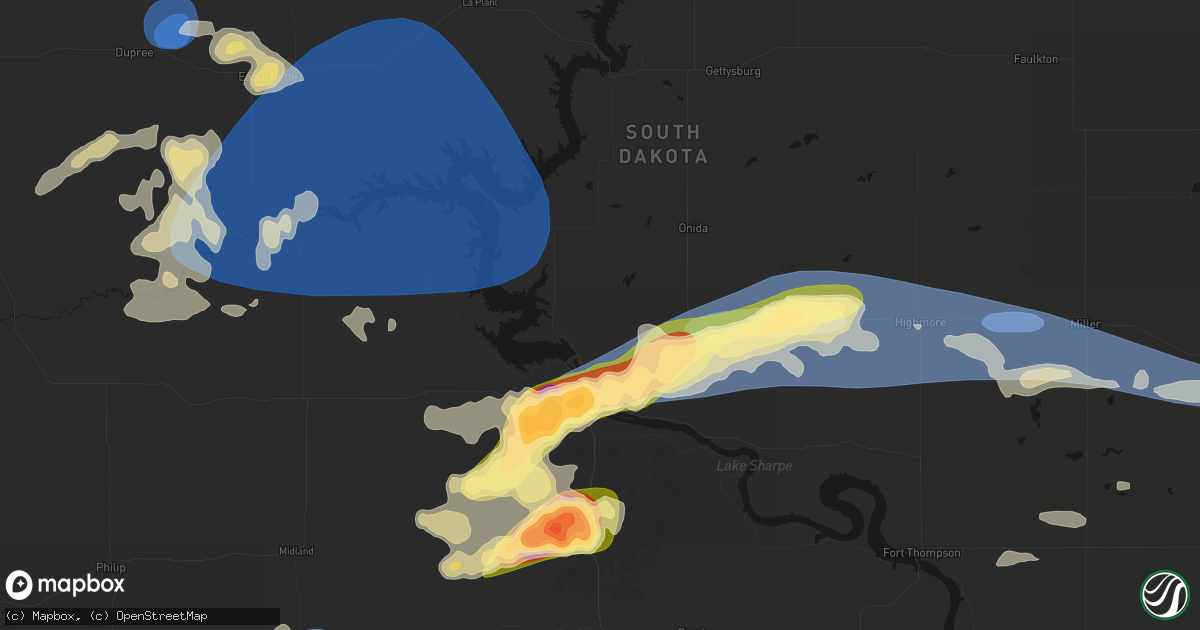 Hail map in Pierre, SD on July 25, 2026