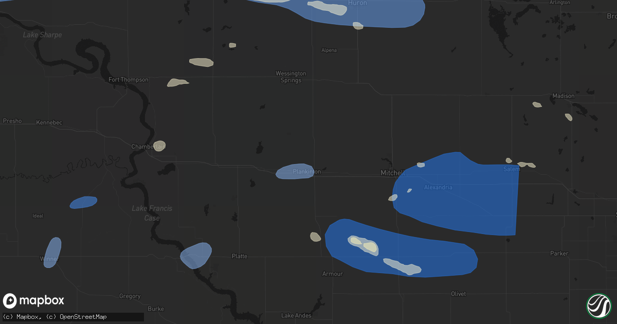 Hail map in Plankinton, SD on July 25, 2026