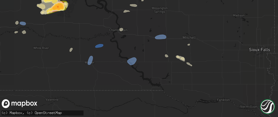 Hail map in Platte, SD on July 25, 2026