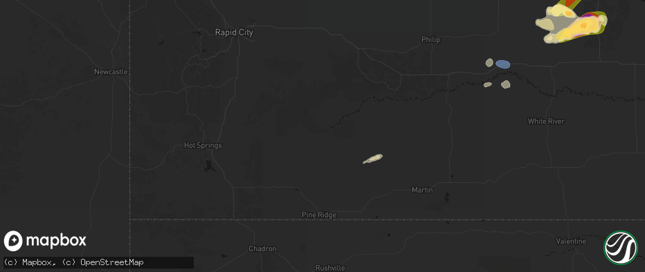 Hail map in Porcupine, SD on July 25, 2026