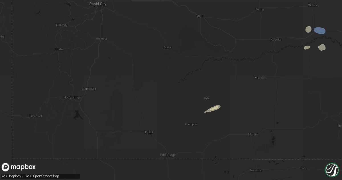 Hail map in Porcupine, SD on July 25, 2026