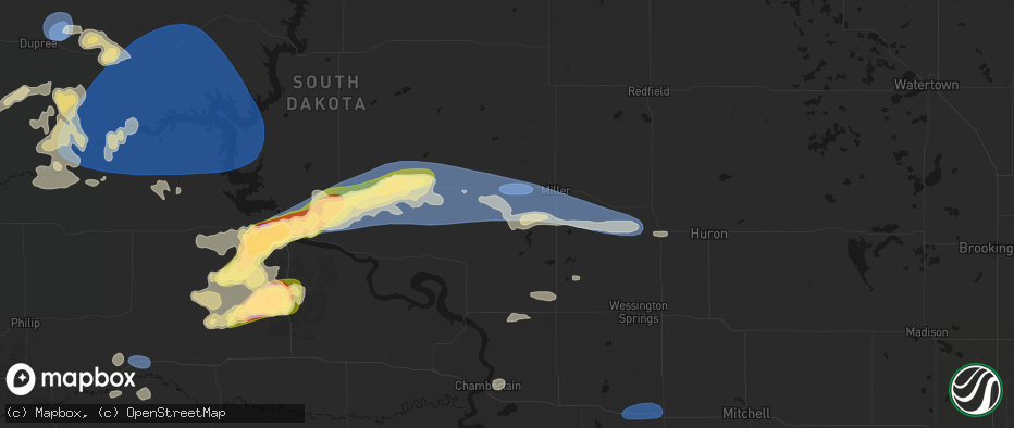Hail map in Ree Heights, SD on July 25, 2026